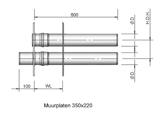 Burgerhout Muurdoorvoer 2-pijps Aluminium 80/80 453881